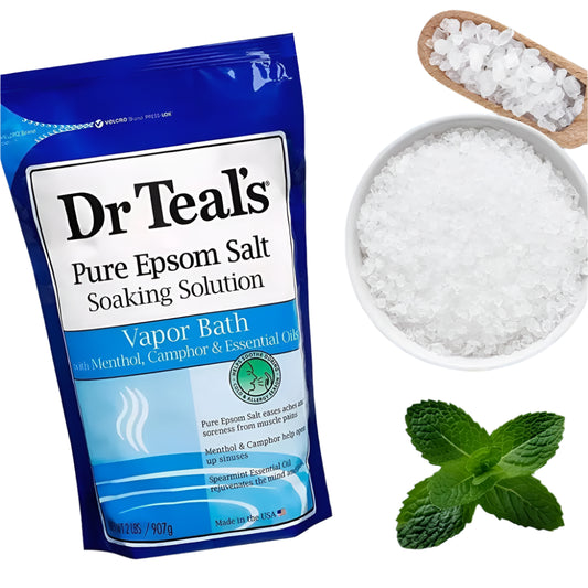Dr Teal's Pure Epsom Magnesium Salt Soak, Vapor Bath with Menthol, Camphor &amp; Essential Oils 907gm