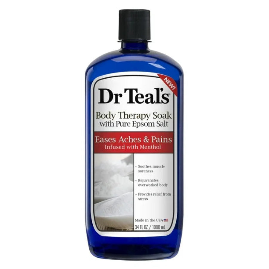 Dr Teal's Pure Epsom Salt Body Therapy Soak with Menthol, 34 oz - Relieve Aches &amp; Pains -1000ml(fam)