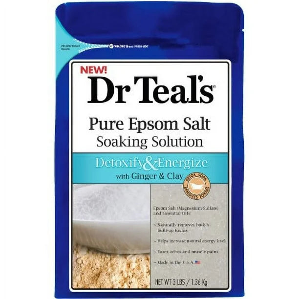 Dr Teal'S Pure Epsom Salt Soaking Solution To Detoxify And Energize With Ginger And Clay, 1.36 Kg(fam)